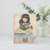 Gorjuss Mädchen Lernzeit Postkarte (Stehend Vorderseite)