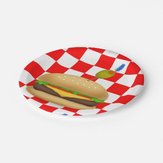 Gormet Cheeseburger Pappteller (Schrägansicht)