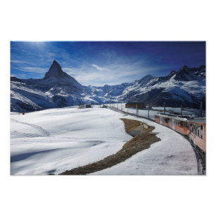 Gornergrat Bahnzug und Matterhorn in Zermatt Fotodruck