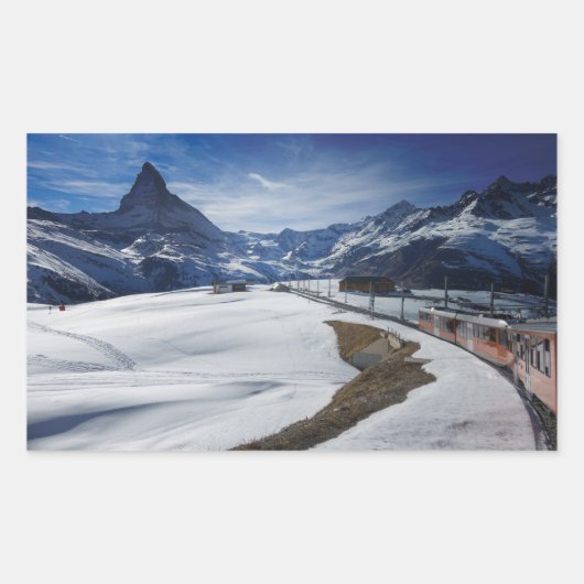 Gornergrat Eisenbahn und Matterhorn in Zermatt Rechteckiger Aufkleber (Vorderseite)
