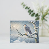 Goshawk auf Birch im Winter Feiertagspostkarte (Stehend Vorderseite)