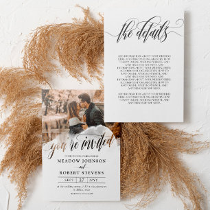 Gossamer Overlay Black Fonts Photo 2 in 1 Wedding Einladung