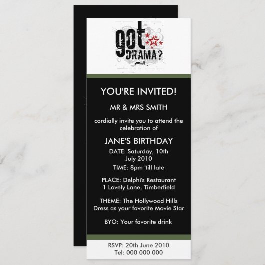 Got Drama? Einladung (Vorne/Hinten)