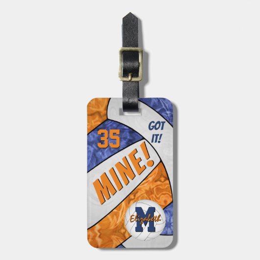 Got es! Mädels, Volleyball in orangefarbenen Manns Gepäckanhänger (Vorderseite vertikal)