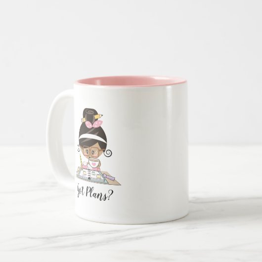 Got Plan-Planer-Mädchen-Tassen-schwarzes Zweifarbige Tasse (Vorderseite Links)