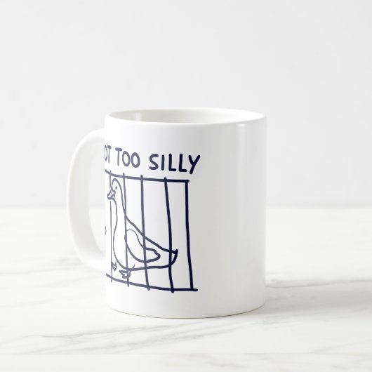 "Got Too Silly" Duck in a Cage Mug Kaffeetasse (Vorderseite Links)