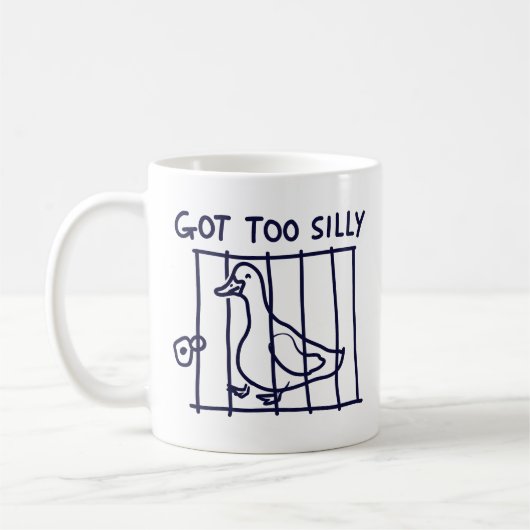 "Got Too Silly" Duck in a Cage Mug Kaffeetasse (Links)