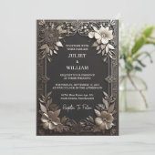 Got Vintager Spitzenflora-Goldfilm Embossed Weddin Einladung (Stehend Vorderseite)