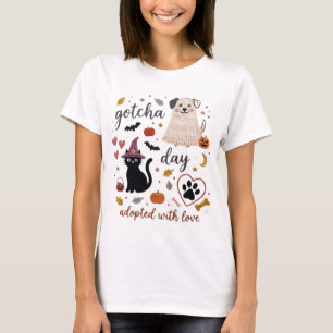 Gotcha Day Halloween-Schwarze Katze Hund Adoptiert T-Shirt