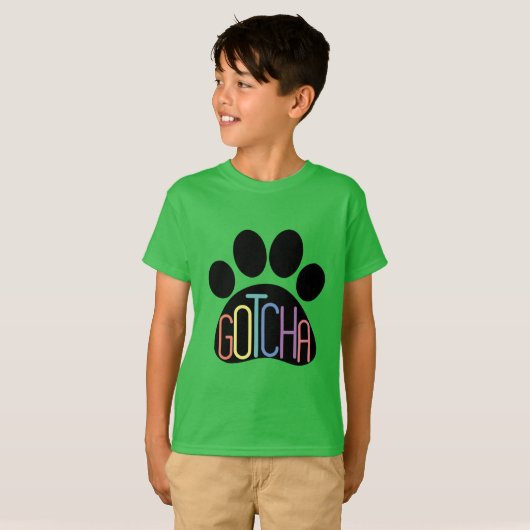 "Gotcha" Kinder Hunde Adoption Feiern T - Shirt (Vorne ganz)