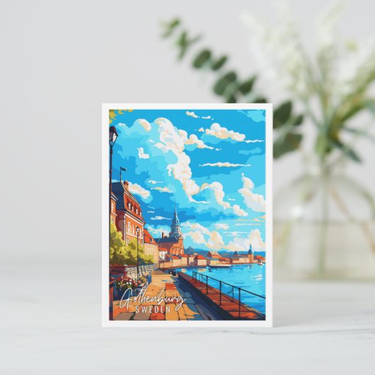 Göteborg Schweden Vintage Illustration Postkarte (Stehend Vorderseite)