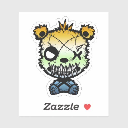 Goth AroAce Agender Pride Flag farbiger Bär Aufkleber (Blatt)