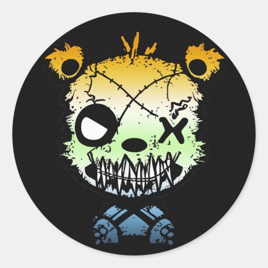 Goth AroAce Agender Pride Flag farbiger Bär Runder Aufkleber (Vorderseite)