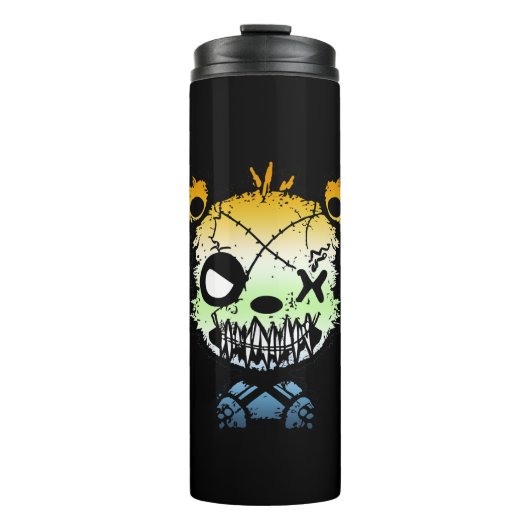 Goth AroAce Agender Pride Flag farbiger Bär Thermosbecher (Vorderseite)