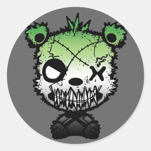 Goth Aromantic Prilag Flag gefärbter Bär Runder Aufkleber (Vorderseite)