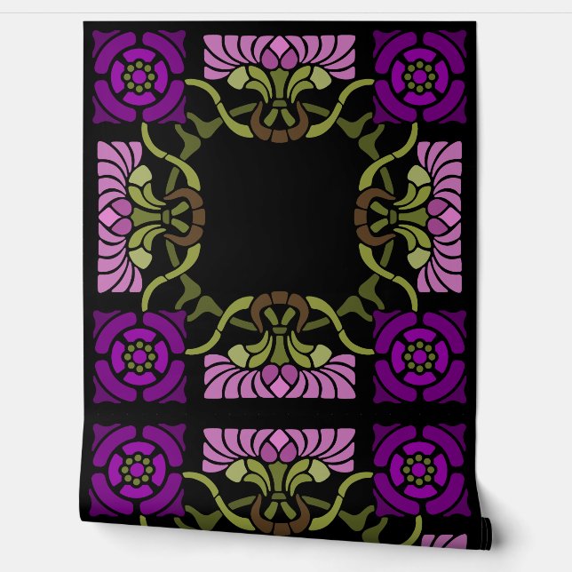 Goth Art Nouveau Rose und Dahlia Purples Tapete (Abrollen)