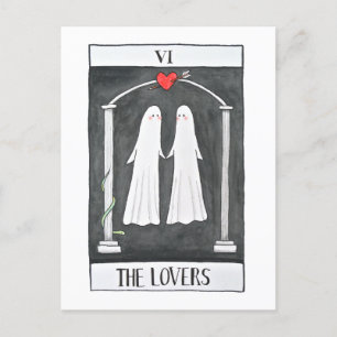 Goth Art Tarot Lovers Niedliches Ghost-Paar Grafik Postkarte