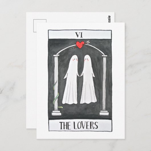 Goth Art Tarot Lovers Niedliches Ghost-Paar Grafik Postkarte (Vorne/Hinten)