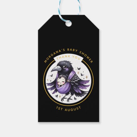 Goth Baby Boy oder Girl Shower Crow Vielen Dank Geschenkanhänger (Vorderseite)