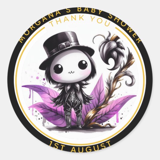 Goth Baby Boy oder Girl Shower Crow Vielen Dank Runder Aufkleber (Vorderseite)