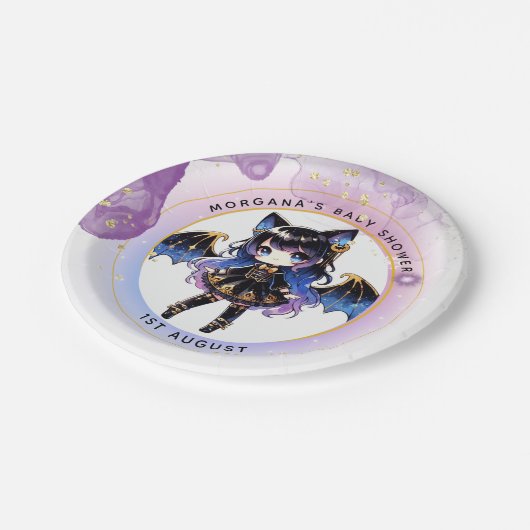 Goth Baby Girl Shower Bat Vampire Vielen Dank Pappteller (Schrägansicht)