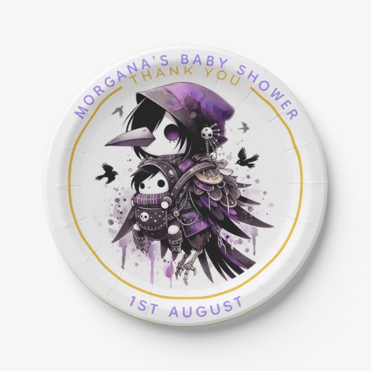 Goth Baby Girl Shower Bat Vampire Vielen Dank Pappteller (Vorderseite)