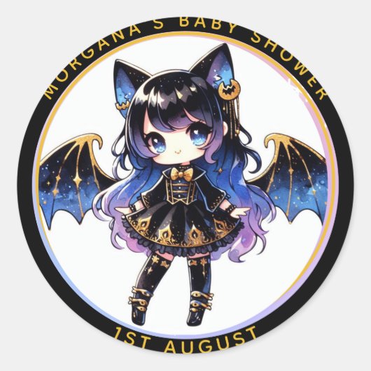 Goth Baby Girl Shower Bat Vampire Vielen Dank Runder Aufkleber (Vorderseite)