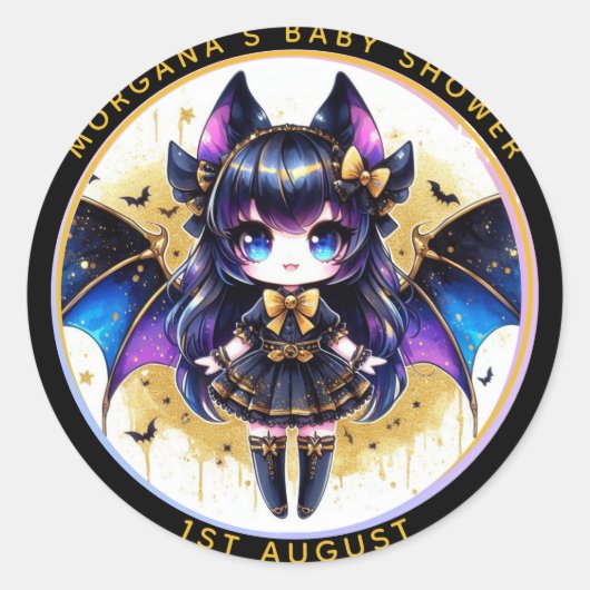 Goth Baby Girl Shower Bat Vampire Vielen Dank Runder Aufkleber (Vorderseite)