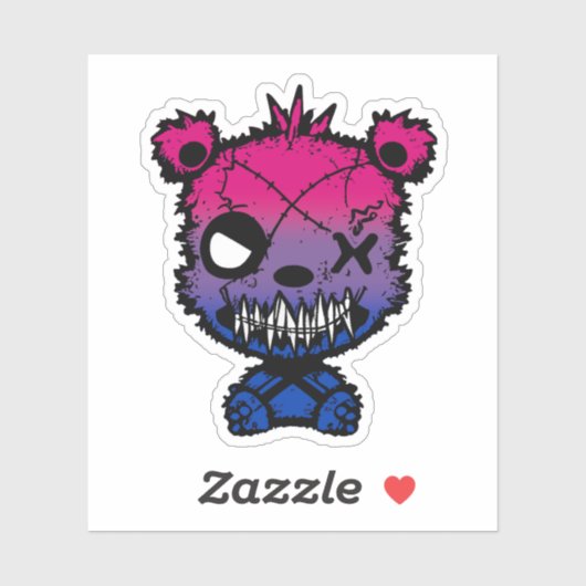 Goth Bisexual Prilag Flag farbiger Bär Aufkleber (Blatt)