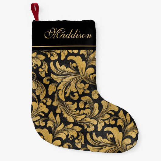 Goth Black and Gold Floral Pattern Kleiner Weihnachtsstrumpf (Vorderseite)