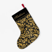 Goth Black and Gold Floral Pattern Kleiner Weihnachtsstrumpf (Rückseite (Hängend))
