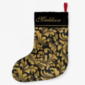 Goth Black and Gold Floral Pattern Kleiner Weihnachtsstrumpf (Rückseite)
