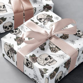 Goth Black and White Skull and Blume Halloween Geschenkpapier