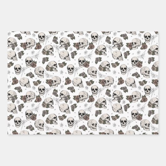 Goth Black and White Skulls and Stripes Halloween Geschenkpapier Set (Vorderseite 3)