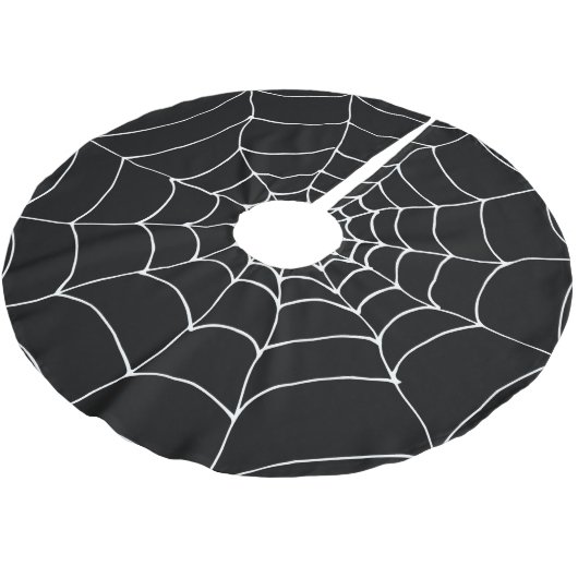 Goth Black and White Spiders Web Cobweb Weihnachte Polyester Weihnachtsbaumdecke (Schrägansicht)