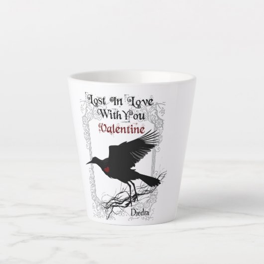 Goth Black Crow and Lace Valentine Latte Cup Milchtasse (Vorderseite)