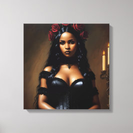 Goth Black Girl Rote Rose Art Leinwanddruck
