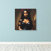Goth Black Girl Rote Rose Art Leinwanddruck (Insitu (Holzboden))