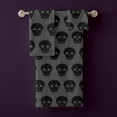 Goth Black Gray Skull Pattern Badhandtuch Set