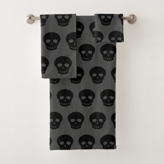 Goth Black Gray Skull Pattern Badhandtuch Set (Insitu)