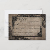 Goth Black Lace Rustic Burlap RSVP Karte (Vorderseite)