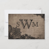 Goth Black Lace Rustic Burlap RSVP Karte (Rückseite)