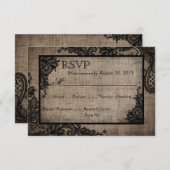 Goth Black Lace Rustic Burlap RSVP Karte (Vorne/Hinten)