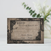 Goth Black Lace Rustic Burlap RSVP Karte (Stehend Vorderseite)