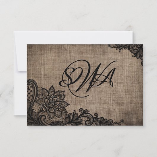 Goth Black Lace Rustic Burlap RSVP Karte (Rückseite)