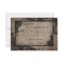 Goth Black Lace Rustic Burlap RSVP Karte