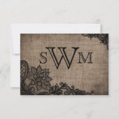 Goth Black Lace Rustic Burlap RSVP Karte (Rückseite)