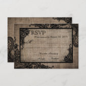 Goth Black Lace Rustic Burlap RSVP Karte (Vorne/Hinten)