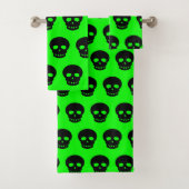 Goth Black Lime Green Skull Pattern Badhandtuch Set (Insitu)