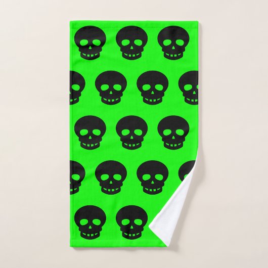 Goth Black Lime Green Skull Pattern Badhandtuch Set (Handtuch)